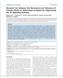 Elevated CO2Reduces the Resistance and Tolerance of Tomato Plants to Helicoverpa armigera by Suppressing the JA Signaling Pathway